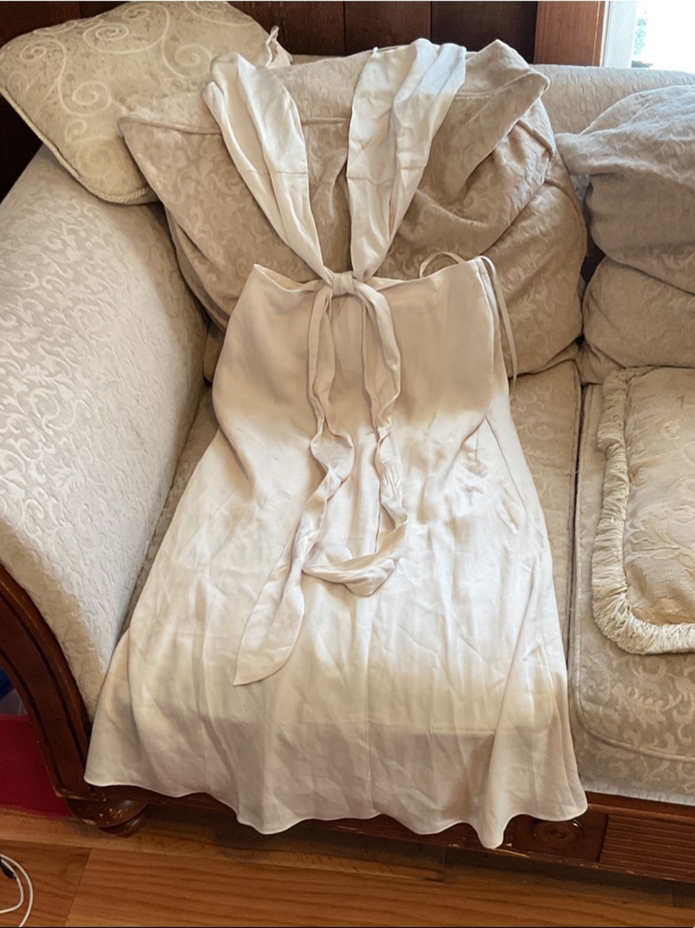 Women’s Midi Tie-Front Spaghetti Strap Dress - Off White - Picture 3 of 3
